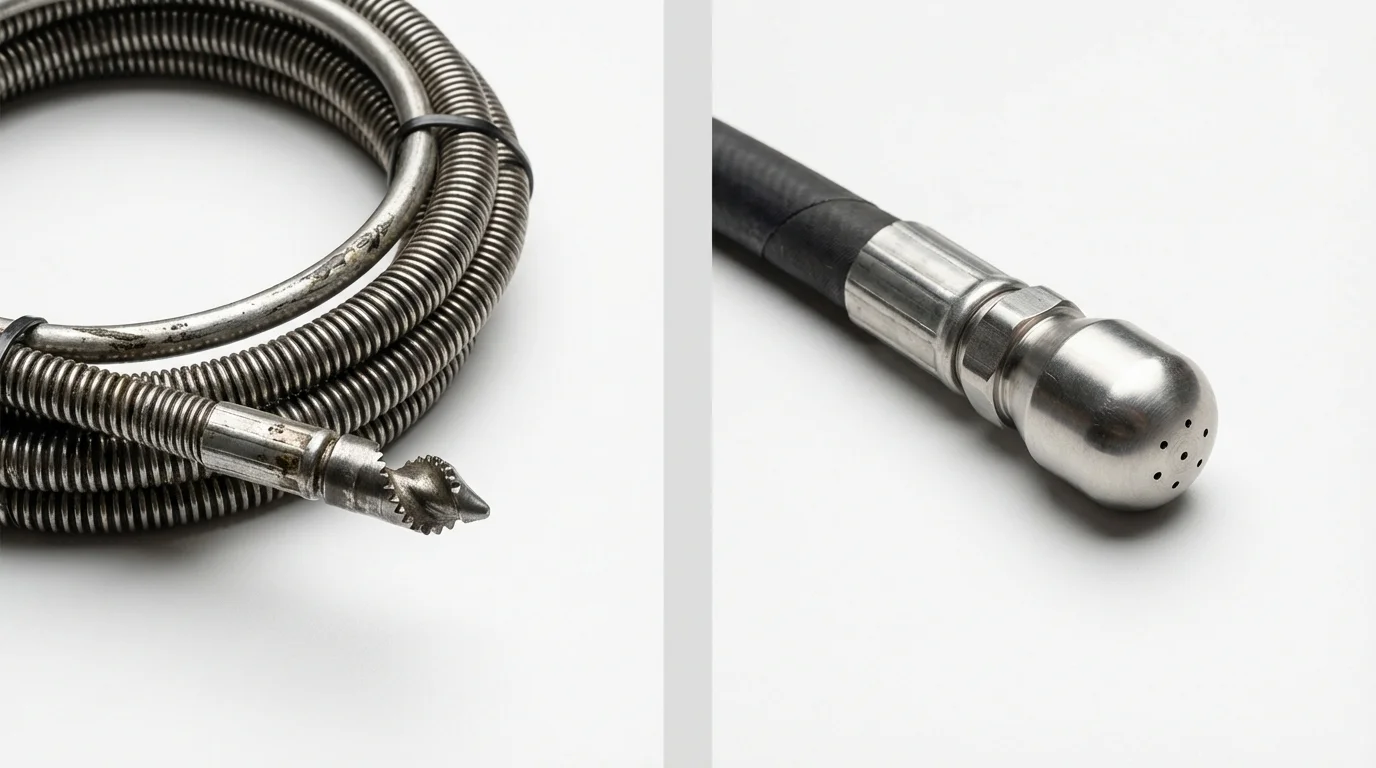 Drain snake cable and hydro jetting nozzle used for drain cleaning in Monticello, MO
