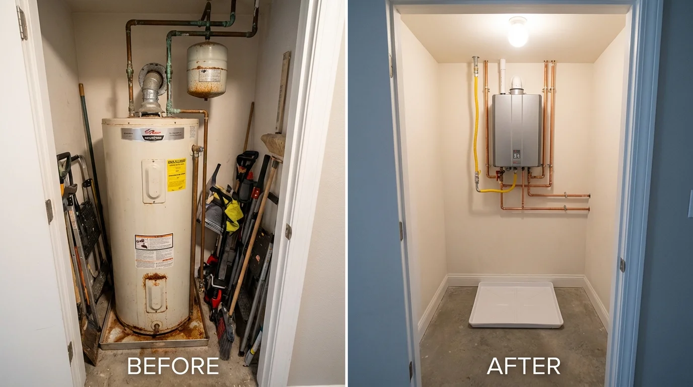Tank water heater versus wall-mounted tankless unit comparison for Monticello, MO homeowners